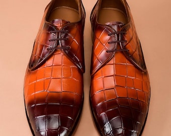 Handgefertigte Herren Croc Embossed Leather Oxford Schuhe - Handpolierte Schnürschuhe,