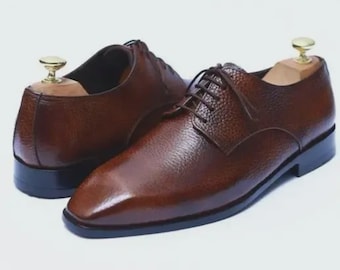 Handmade Brown Leather Oxford Dress Shoes: Classic Lace-Up Formal Wear
