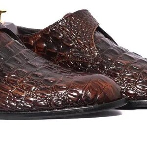 Handgefertigte schwarze Alligator Krokodilleder Single Monk Strap Luxus Slip-On Dress Schuhe für Männer Bild 10