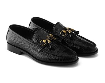 Section X Men’s Croc Embossed Leather Tassel Loafers Size 11 M Black Men main image 3