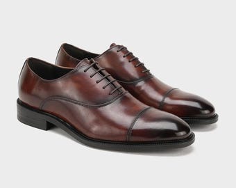 Hanmade Brown Leather Oxford–Classic Cap Toe Formal Dress Shoes,for Men