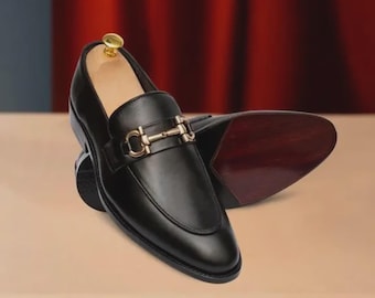 Bespoke Pure Handmade Black Color Genuine Leather Slip On Loafers For Men