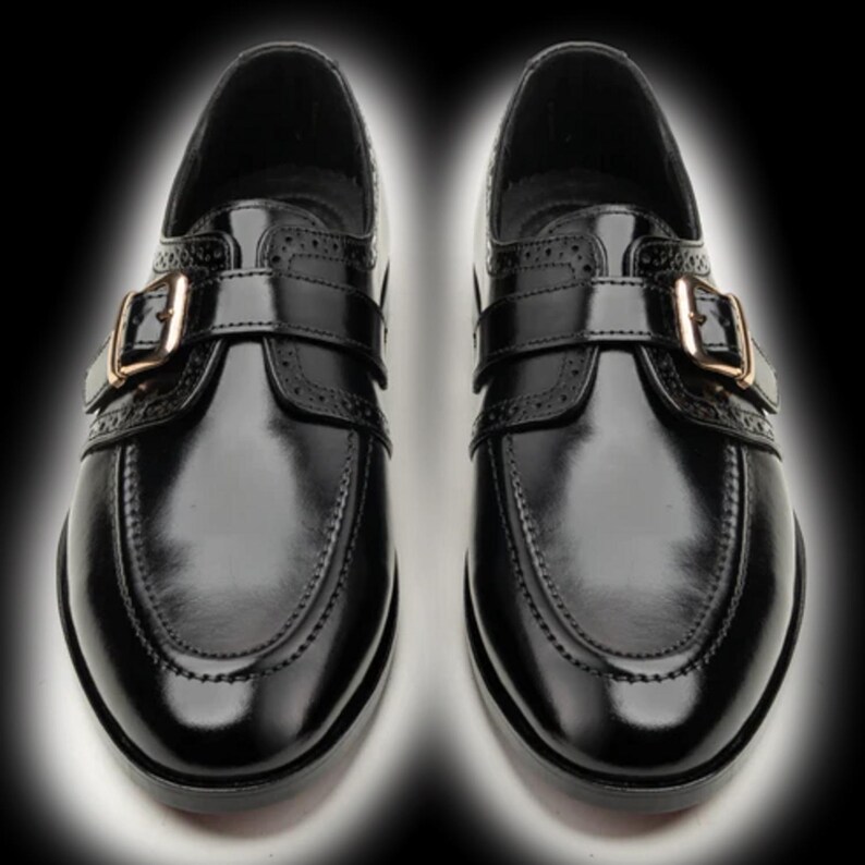 Handmade Brown Leather Double Monk Strap Dress Shoes for Men BLACK