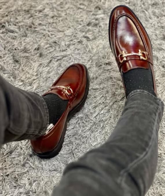 gold dress burgundy shoes Oxfords