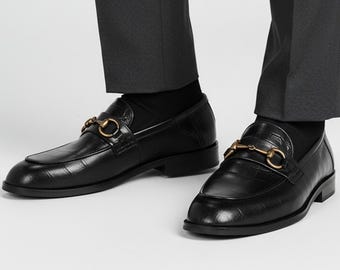 Handmade Black Crocodile Leather Loafers: Bespoke Men's Shoes