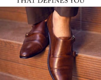 Handmade Burgundy Leather Double Monk Strap Shoes - Men's Business Style
