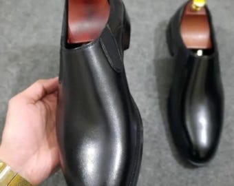 Handgefertigte schwarze Leder Slip On Schuhe - Herren formelle Schuhe, Büro Hochzeit