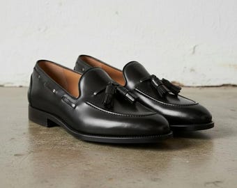 Handmade Black Tassel Loafers for Men | Genuine Leather Dress Shoes Luxury Slip On Formal Shoes
