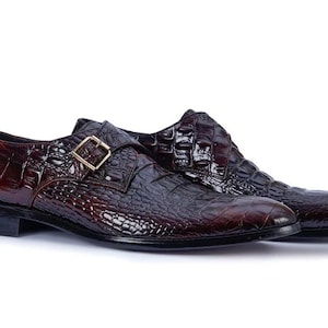 Handgefertigte schwarze Alligator Krokodilleder Single Monk Strap Luxus Slip-On Dress Schuhe für Männer Bild 7