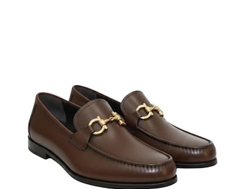 Handmade Brown Leather Loafers Gold Bit for Men | Classic Slip-On Dress Shoes