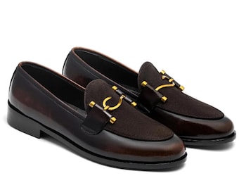 Handmade Brown Leather Horsebit Loafers – Luxury Suede Slip-On Shoes