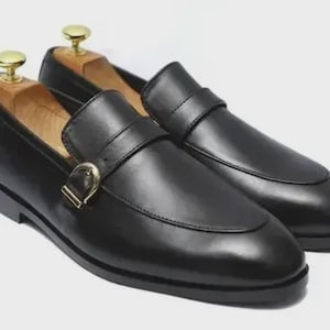 Handmade Black Leather Monk Strap Oxford Shoes| Bespoke Formal Dress Shoes