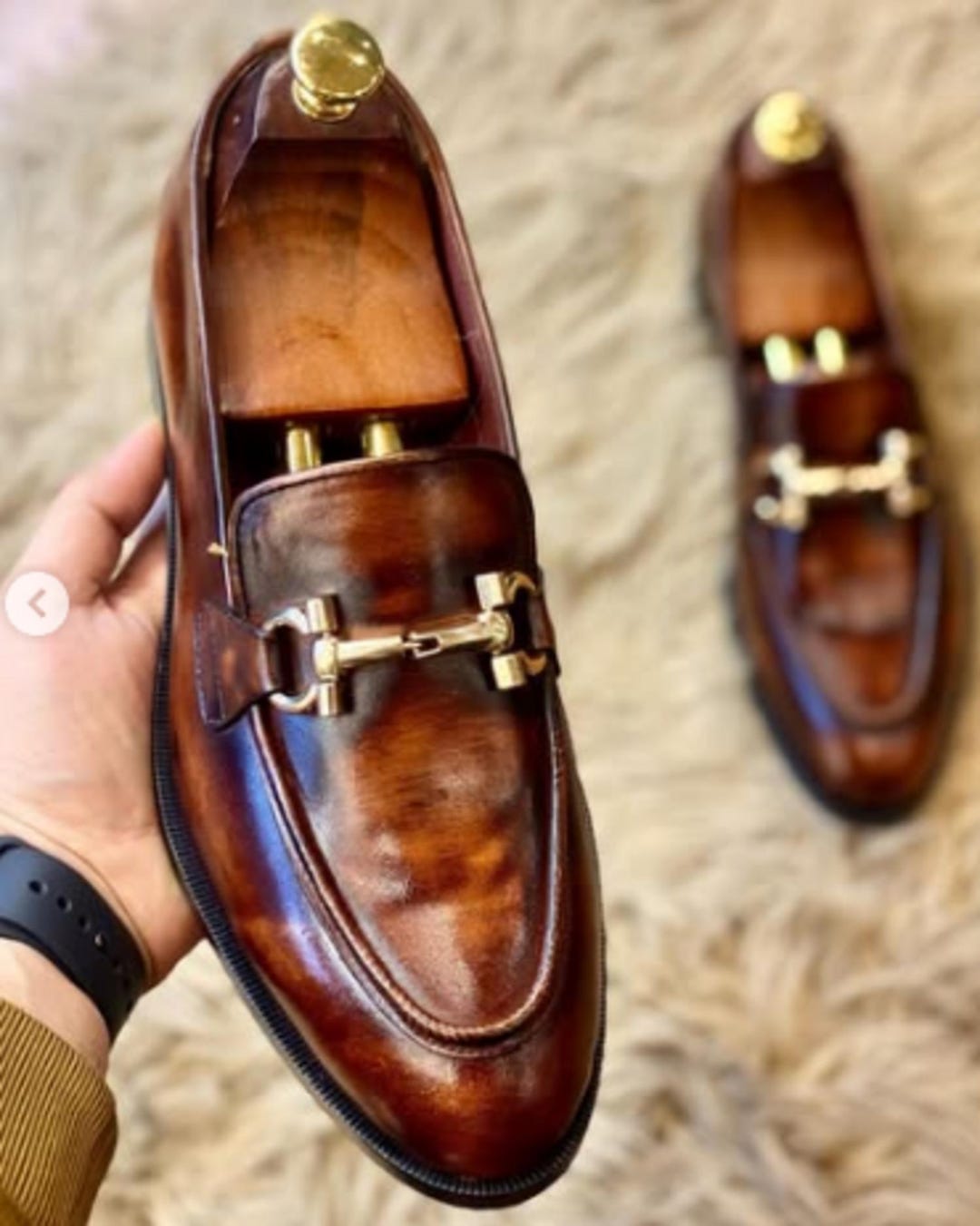 Handmade Brown Patina Leather Loafers for Men •luxury Slip  display picture 1