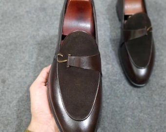Handmade Men’s Brown Leather Horsebit Loafers –  Minimalist Slip-On Dress Shoes,
