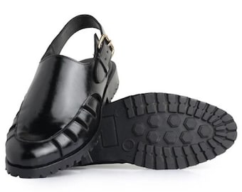 Handmade Black Leather Fisherman Sandals, Chunky Sole, Retro Summer Footwear