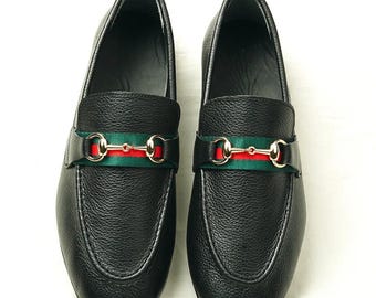 Handmade Black Leather Horsebit Moccasins Loafers – Classic Slip-On Dress Shoes for Men