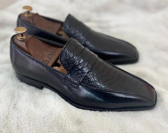 Handmade Black Loafers | Men's Classic Leather Luxury Slip-On Dress Shoes