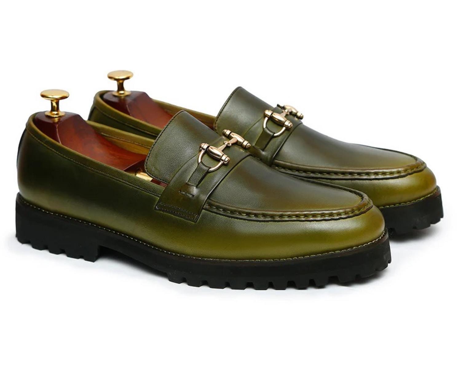 slim fit dress slacks Ariston Mens Solid Green Whole Cut Oxford Leather Dress Shoes