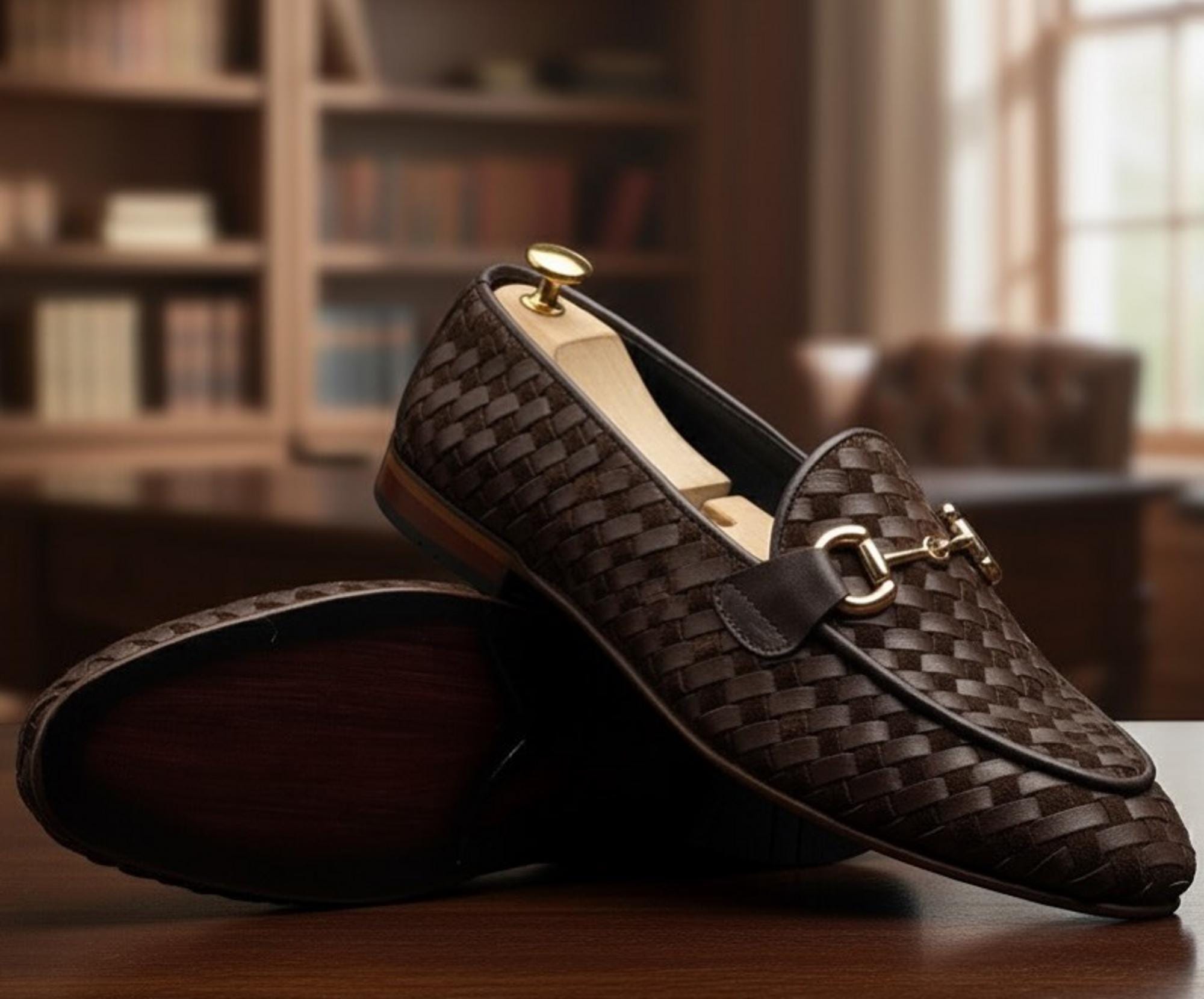 Men\'s Beige Driving Loafers with Black Braided Accent Size US 10 Or EU 43 Monterey Braid Bit Men main image 4