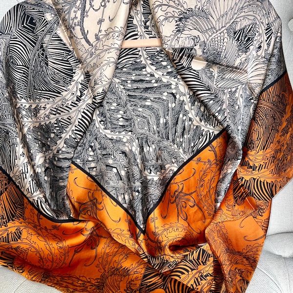 100% Pure Silk Square Scarf 110x110 cm Paisley Print Elegant Headscarf Neck Wrap Timeless Gift for Women