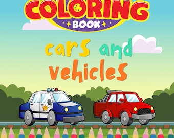 Cars Coloring Book: 50 Simple Printable Pages for Kids (Digital Download A4/US Letter)