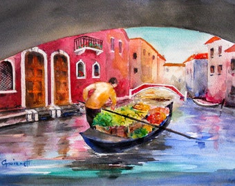 Venice Canal Fruit Seller Italy