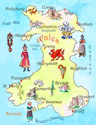ウェールズ イギリス イラスト地図 マット付き - Etsy 日本