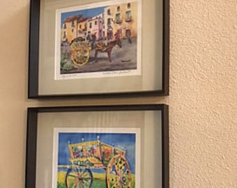 Two Sicilian Carts matted prints