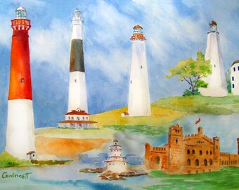 Six New Jersey  Lighthouses Matted Print