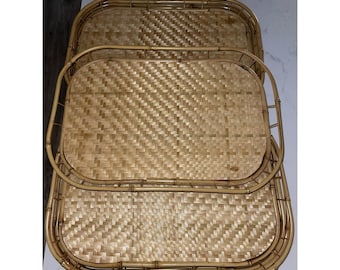 Tace do serwowania z wikliny i rattanu w stylu mid-century vintage, układane na kolanach Tiki - 8