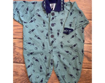 Vintage Golf Baby Hot Tot Long Sleeve One Piece Outfit Made In America Size 12M