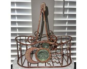 Celestial Moon & Sun Face Metal Basket Organizer Caddy Vintage Y2K