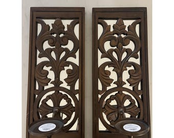 Pier 1 Imports Pair Of Decorative Wood Mirror Sconces 22" X 9" - 2019