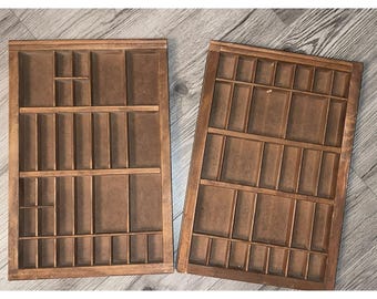 Vintage Wood Printers Drawer Letterpress Tray Shadowbox Trinket Shelves Set Of 2