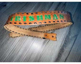 Vintage Tooled Leather Belt "IRISHMAN" Unique