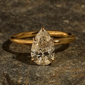 Pear Moissanite Engagement Ring, 9K Yellow Gold Solitaire Wedding Ring for Women, Minimalist Jewelry, Gift for Her, Diamond Anniversary Ring