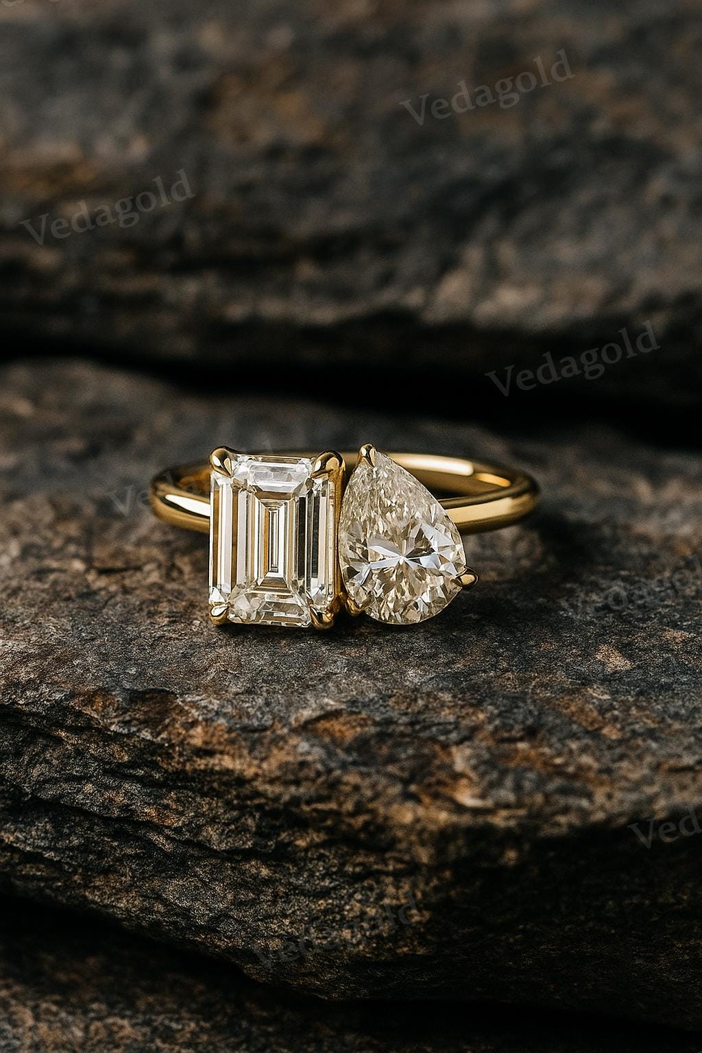 ユニークな2ストーンリング - Etsy 日本