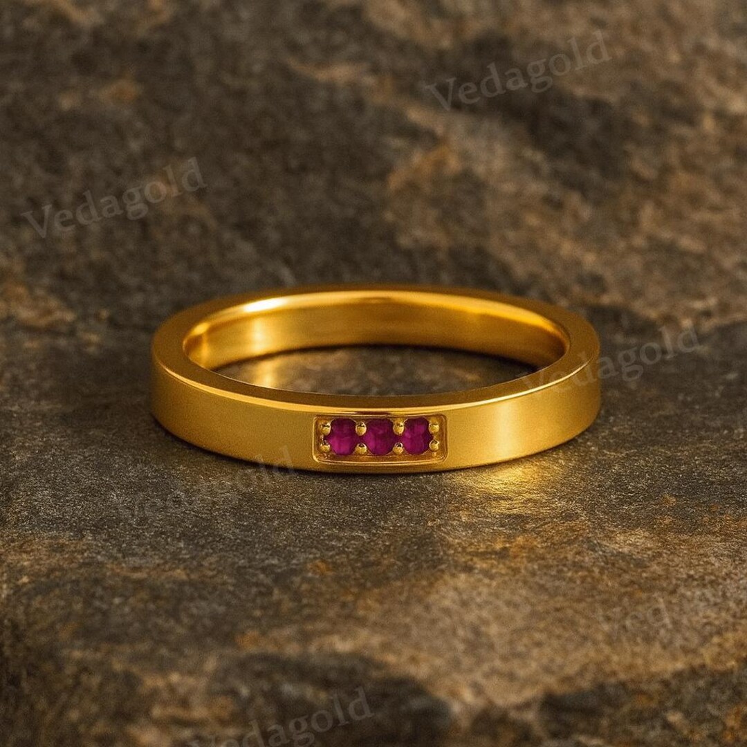 14K Solid Gold Ruby Wedding Band Pave Ruby Ring for Women Unique ...
