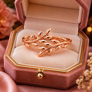 14K Solid Gold Olive Leaf Ring, 925 Sterling Silver Olive Leaf Ring, Leaf Ring, Mother's Day Gift, Valentine's Day Gift, Christmas Gift