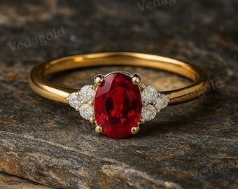 Oval Ruby Engagement Ring Gold, Natural Red Ruby Diamond Accent Ring, July Birthstone Ring, Anniversary Promise Ring Gift For Her