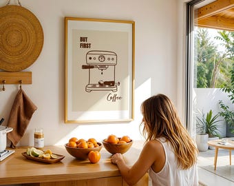 But First Coffee Print: Minimalist Kitchen Wall Art (Digital Download)