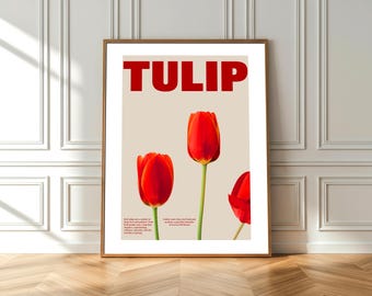 Red Tulip Art Print: Minimalist Flower Poster, Scandinavian Decor (Digital Download)