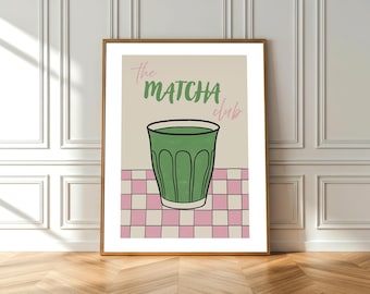 Matcha Club Poster: Minimalist Green Tea Art Print (Digital Download)