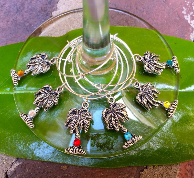 Palm tree wine glass charms tropical beach vacation topical Etsy