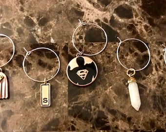 Superman Clark Kent inspired Wine Glass Charms Superman Clark Kent inspired Wine Glass Charms