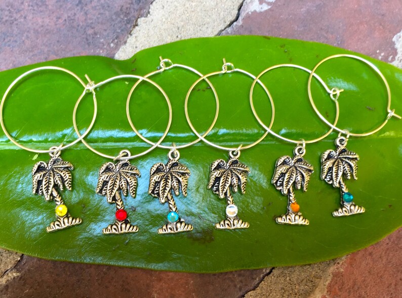 Palm tree wine glass charms tropical beach vacation topical Etsy