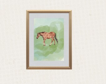 Vintage Watercolor Horse Digital Art Print - Western Equestrian Decor