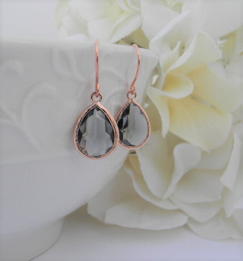 Rose Gold Earrings Dangle Earrings Gray Earrings Wedding Earrings Bridesmaid Gift Rose Gold Bridesmaid Earrings Gift Idea