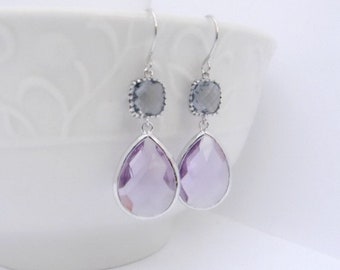 Lilac earrings - Gray Earrings - Purple and Gray Earrings - Bridesmaid Earrings - Dangle Earrings -  Bridesmaid Gift - Gift Idea For Her