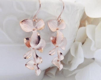 Rose Gold Earrings - Orchid Dangle Earrings - Rose Gold Jewelry - Bridesmaid Earrings - Wedding Jewelry - Gift For Her - Mothers day gift